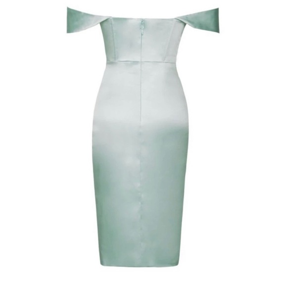 Mint sweetheart draping sleeve satin corset dress - Picture 5 of 8